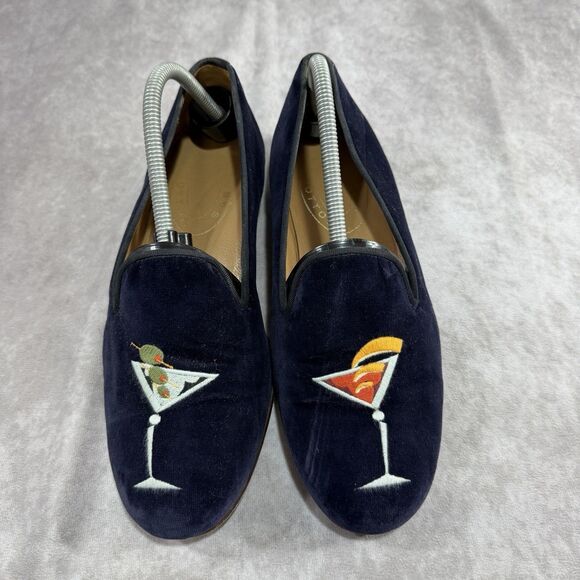 Stubbs & Wootton Blue Velvet Loafers Men’s Martini Glass Shoes Size 9 Leather main image 10